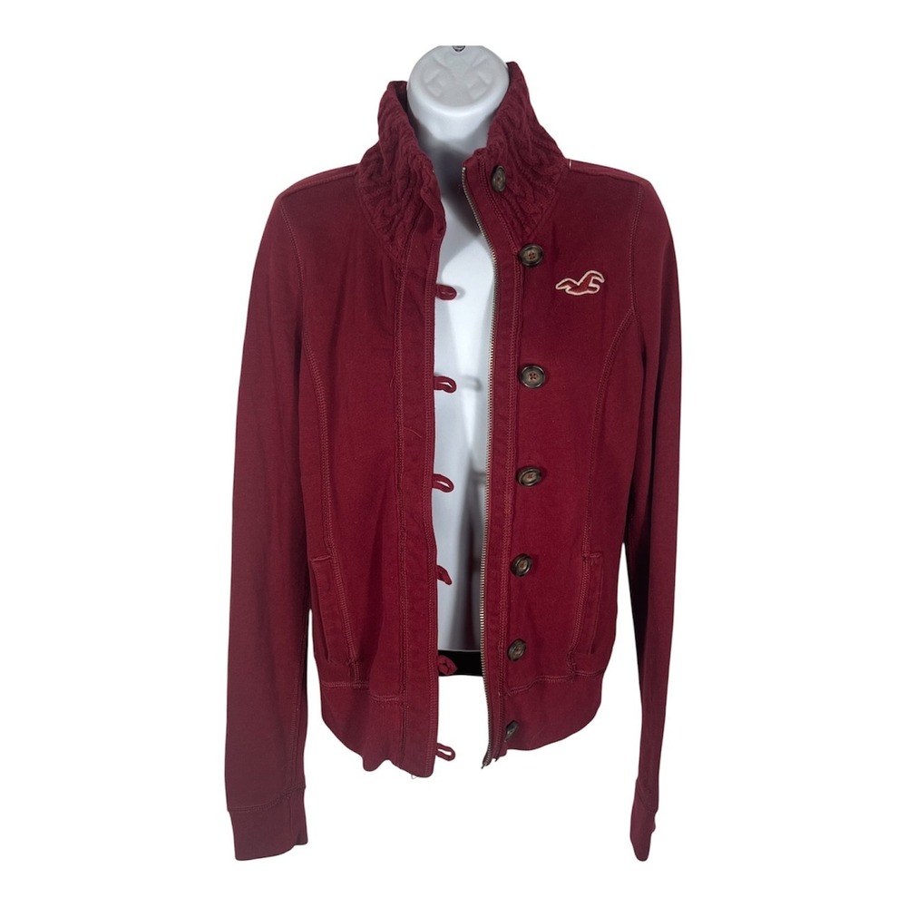 Hollister Co. Womens Sz M Asymmetric Mock Neck Button-Up Jacket Maroon-1883